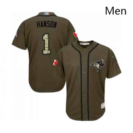 Mens Toronto Blue Jays 1 Alen Hanson Authentic Green Salute to Service Baseball Jersey